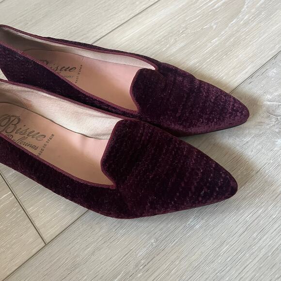 Anthropologie Bisue Ballerinas Flat Women's 40 Burgundy Embossed Smoking Loafer - Picture 3 of 14